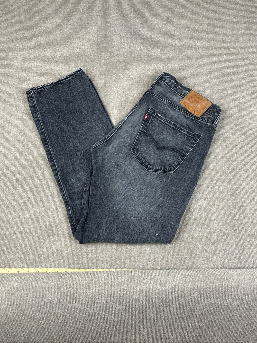 Levi's Premium 501 Jeans Men 36x32 Distressed Washed Black Gray Black Button-Fly